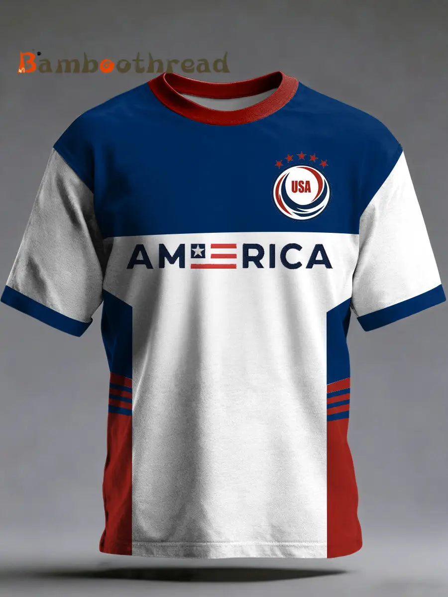 Men’s World Cup USA Printed Vintage Fashion Loose Short Sleeve T-Shirt White / S