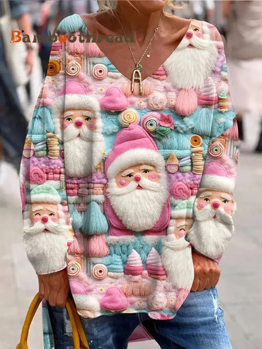 Retro Christmas Fun And Cute Printed Fashionable Crew Neck Top A / S