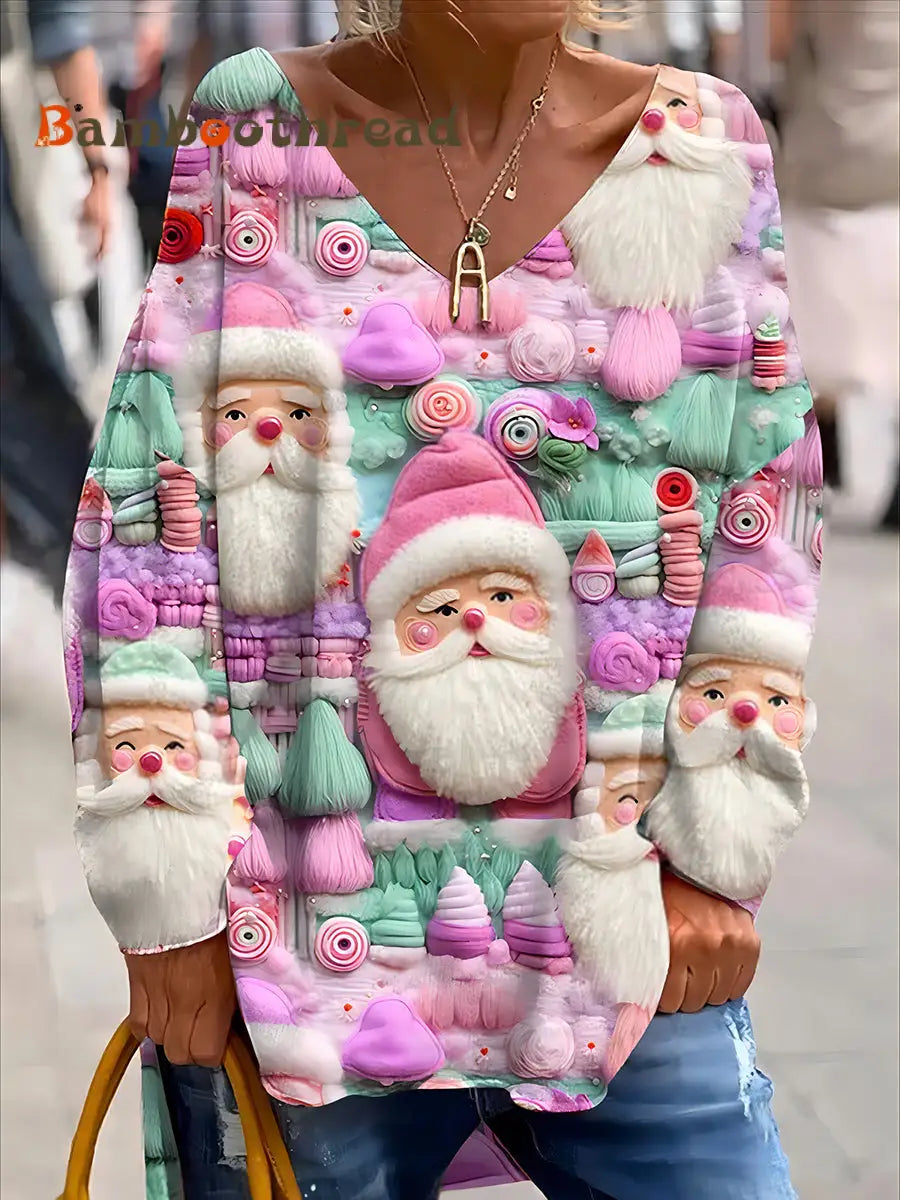 Retro Christmas Fun And Cute Printed Fashionable Crew Neck Top C / S