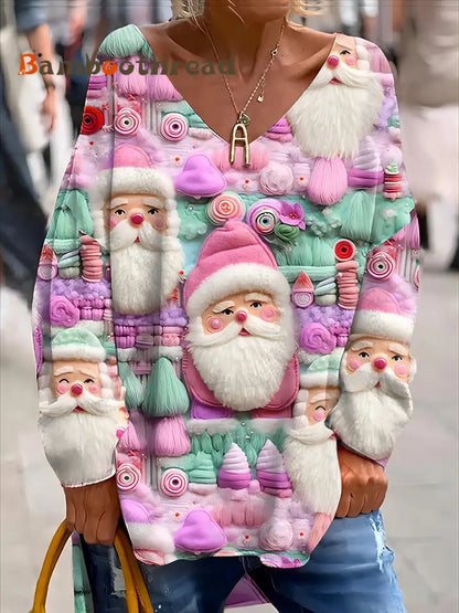 Retro Christmas Fun And Cute Printed Fashionable Crew Neck Top C / S