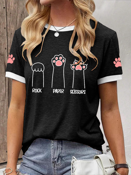 Women's rock paper scissors cat's paw T-shirts