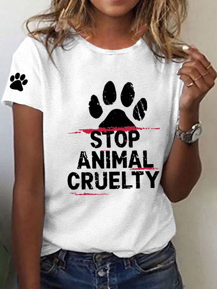 Women's Stop Animal Cruelty Print V-Neck T-Shirt
