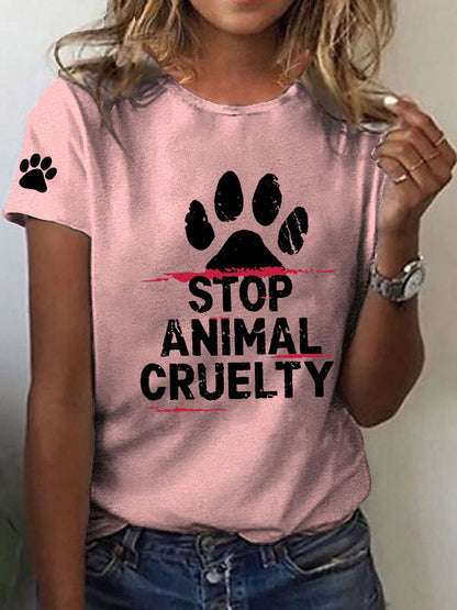 Women's Stop Animal Cruelty Print V-Neck T-Shirt