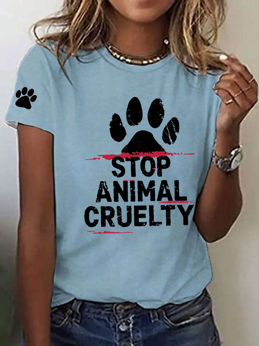 Women's Stop Animal Cruelty Print V-Neck T-Shirt