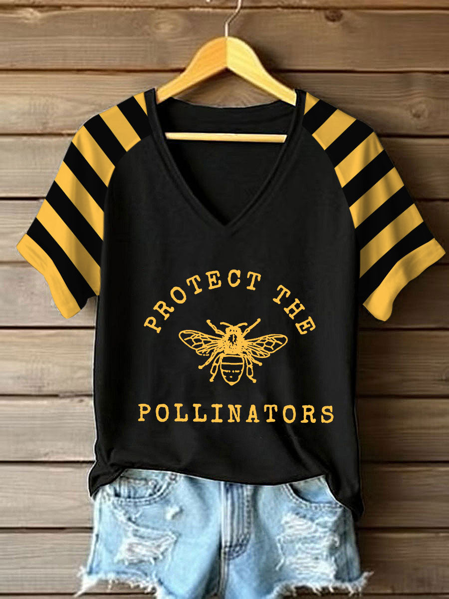 Women’s apparel protect the pollinators V-neck T-shirts