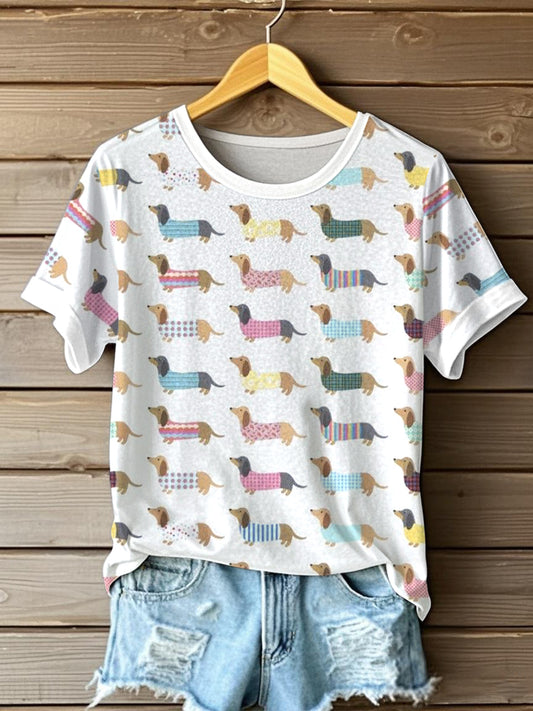 Womens Cute Dachshund Print T-Shirt