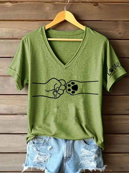 Women's Paw And Hand Printed Casual T-Shirt