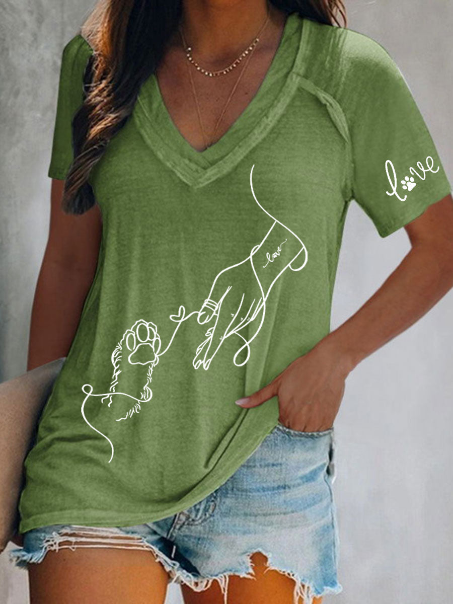 Women's Paw And Hand Printed Casual T-Shirt
