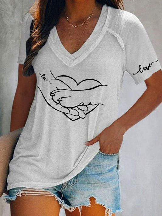 Women's Paw And Hand Printed Casual T-Shirt