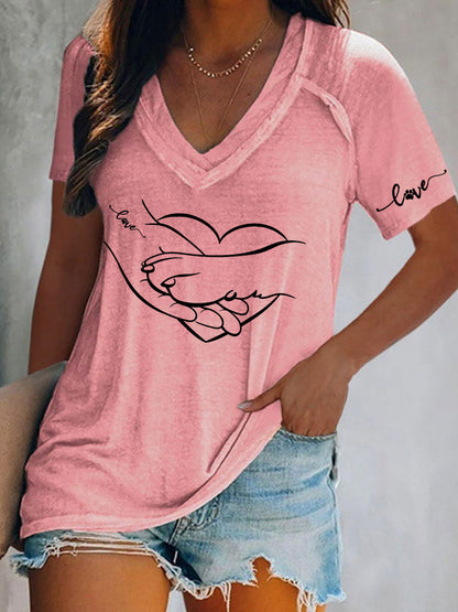 Women's Paw And Hand Printed Casual T-Shirt