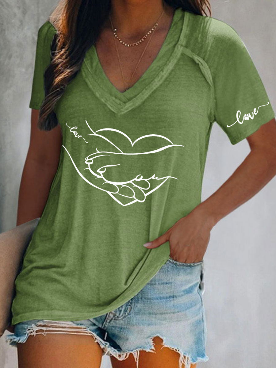 Women's Paw And Hand Printed Casual T-Shirt