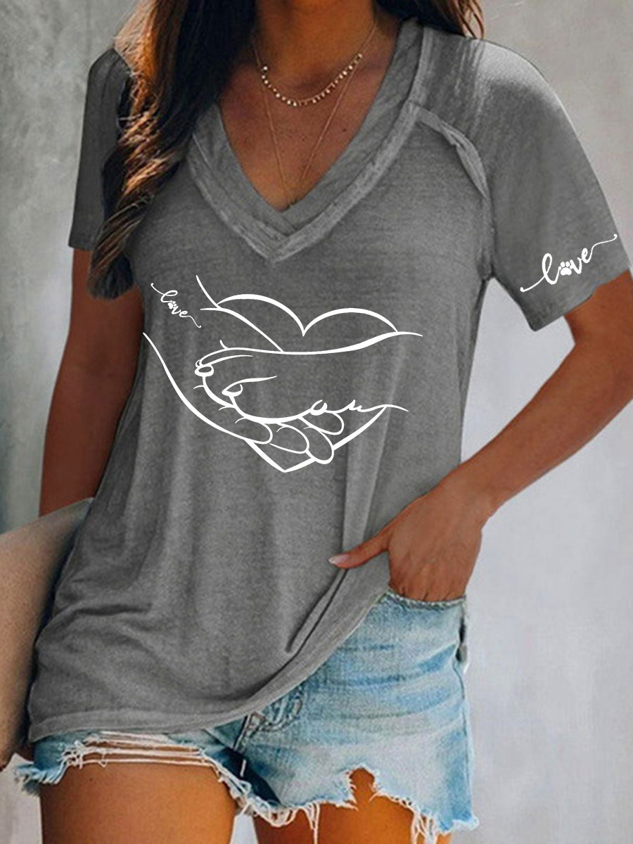 Women's Paw And Hand Printed Casual T-Shirt