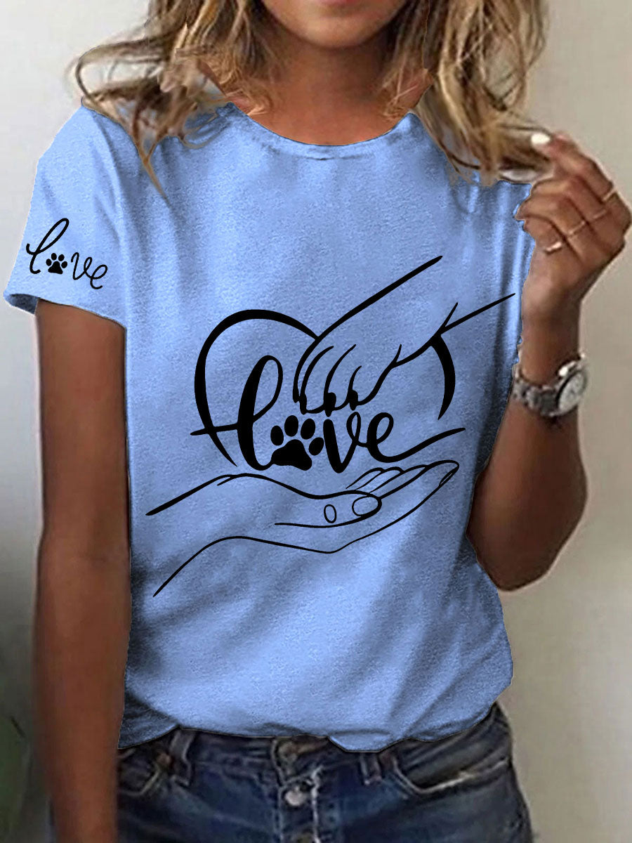 Women's Paw And Hand Printed Casual T-Shirt