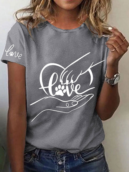 Women's Paw And Hand Printed Casual T-Shirt