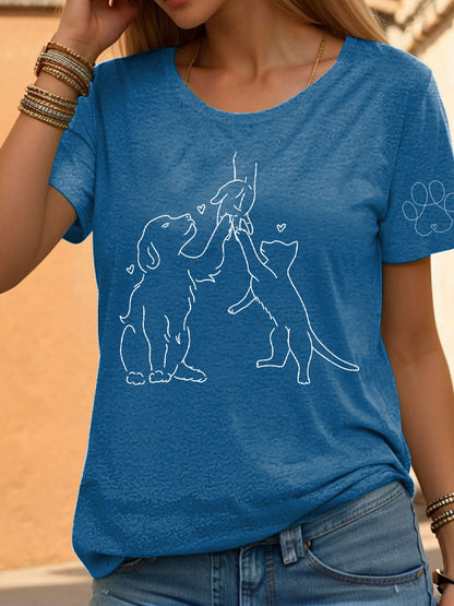 Women's Paw And Hand Printed Casual T-Shirt