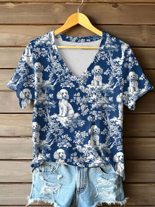 Women's Poodle V-Neck T-shirts
