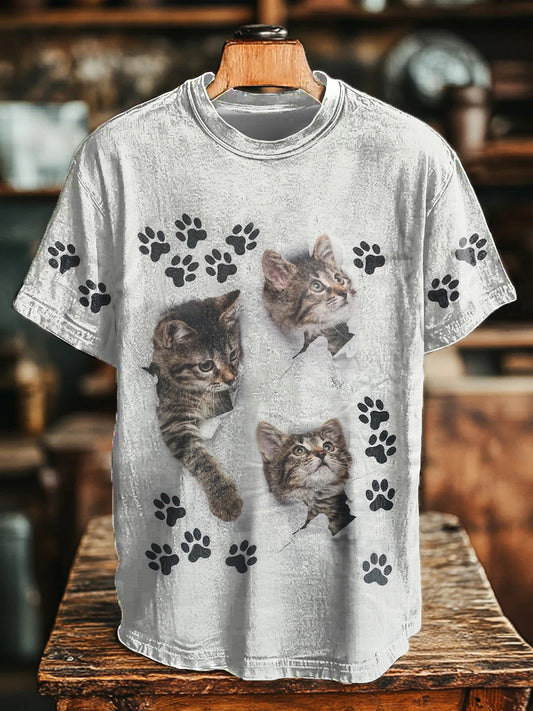 Unisex Cat Art Print Casual T-Shirt