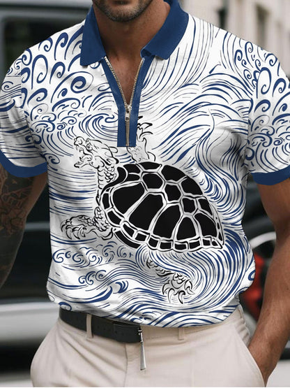 Men's Artistic Turtle Print Polo Shirt