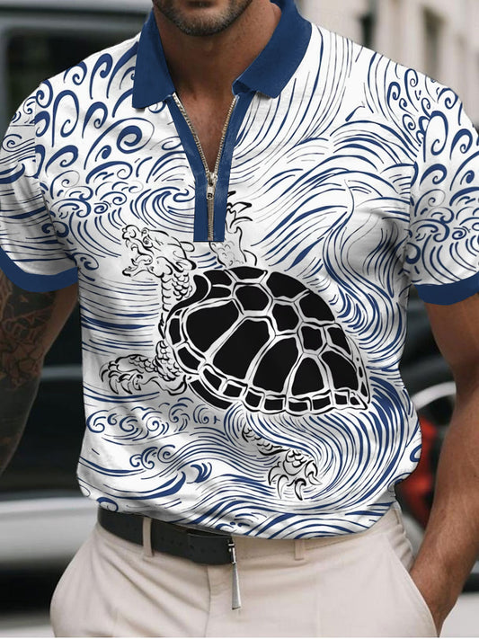 Men's Artistic Turtle Print Polo Shirt