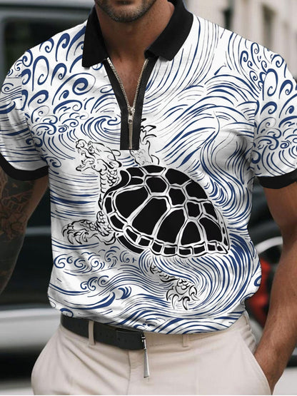 Men's Artistic Turtle Print Polo Shirt