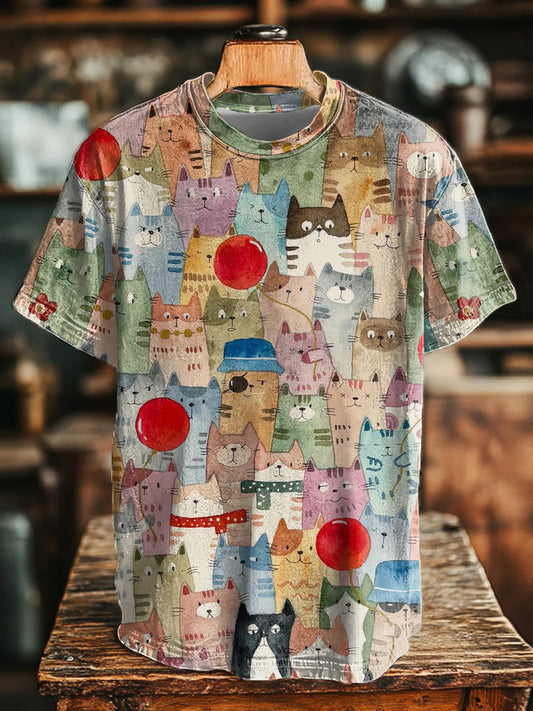 Unisex Cat Art Print Casual T-Shirt