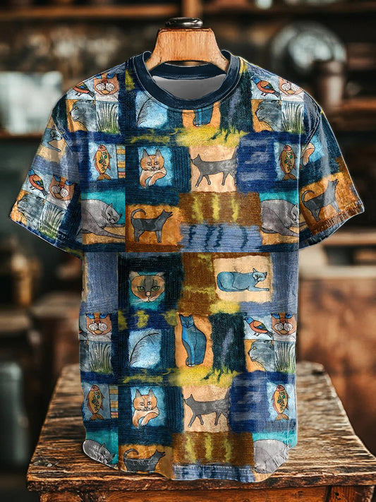 Unisex Cat Art Print Casual T-Shirt