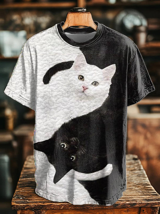 Unisex Stitching Cat Art Print T-Shirt