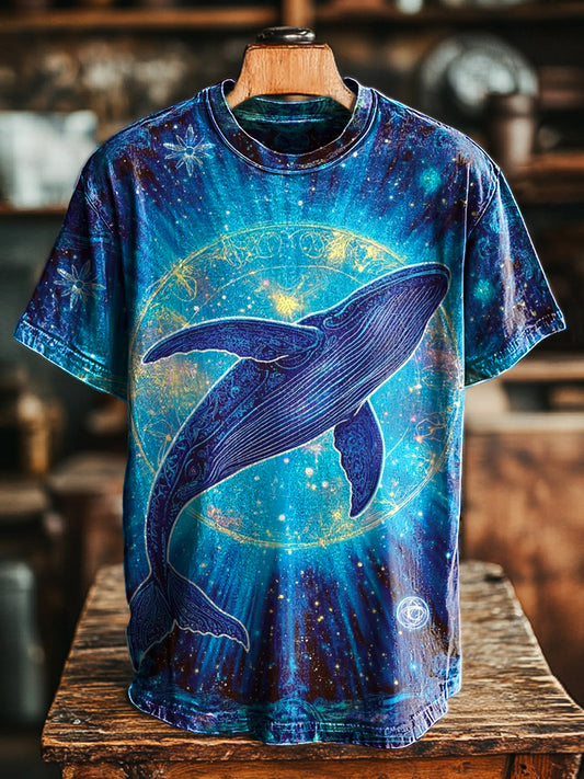 Unisex Vintage Mystic Whale Print Casual Loose T-Shirt