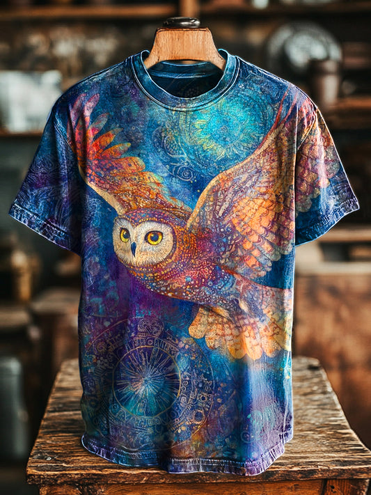 Unisex Vintage Owl Floral Print Casual Loose T-Shirt