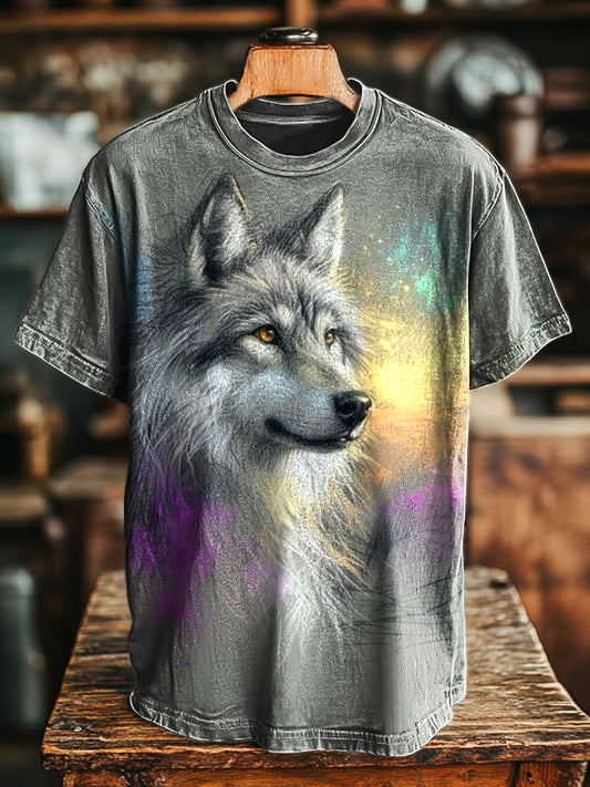 Unisex Vintage Wolf Painted Printed Casual Loose T-Shirt