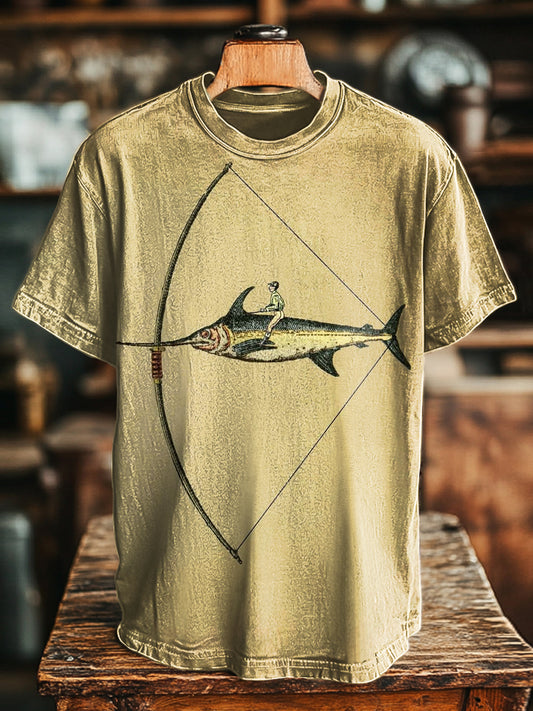 Unisex Fun Swordfish Art Print Casual Loose T-Shirt