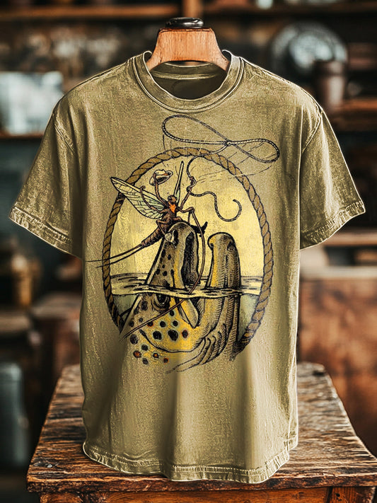 Unisex Vintage Fun Fishing Print Casual Loose T-Shirt