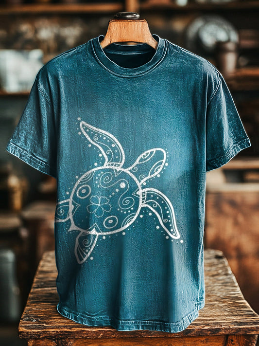 Unisex Retro Turtle Print Casual Loose Short Sleeve T-Shirt