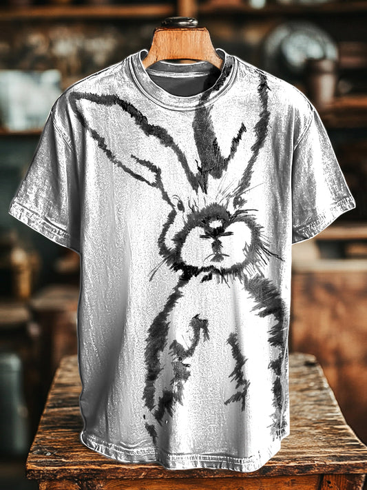 Unisex Easter Bunny Hand-painted Printed Casual Loose Short Sleeve T-Shirt
