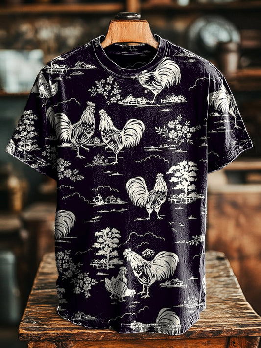 Unisex Easter Rooster Printed Casual Loose Short Sleeve T-Shirt