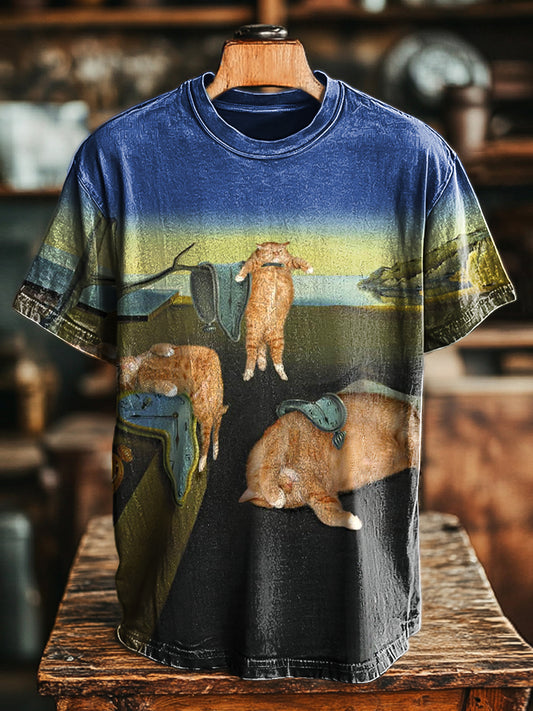 Unisex Fun Cat Nap Printed Casual Loose T-Shirt