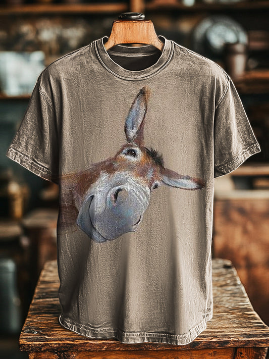 Unisex Fun Horse Face Print Casual Loose T-Shirt