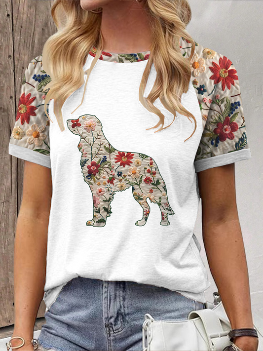 Women's Golden Retriever Floral Print Casual T-Shirt