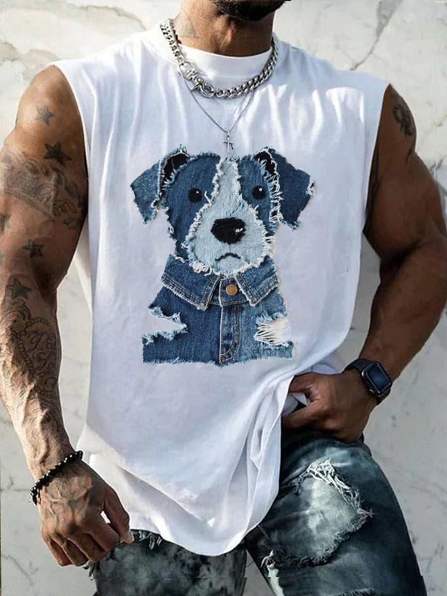 Men's Cute Dog Pattern Patchwork Art Tank Top