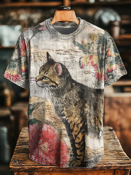Unisex Tanuki cat print T-shirts