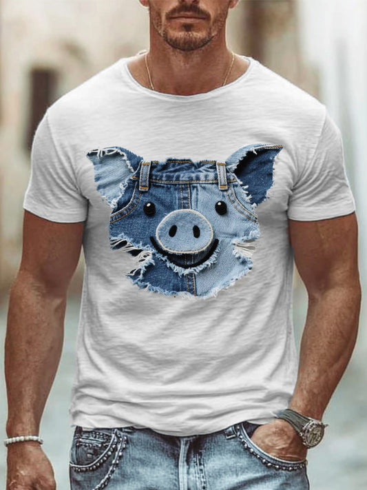 Men's Cute Pig Patchwork Art T-Shirt