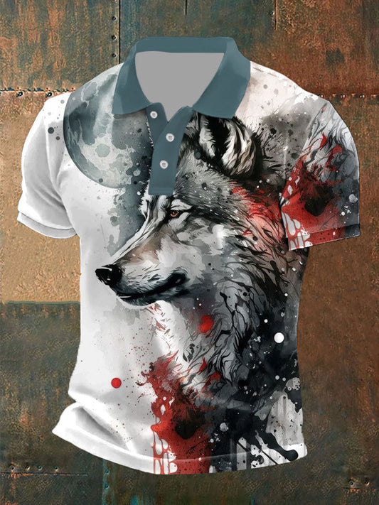 Men's wolf print casual tops