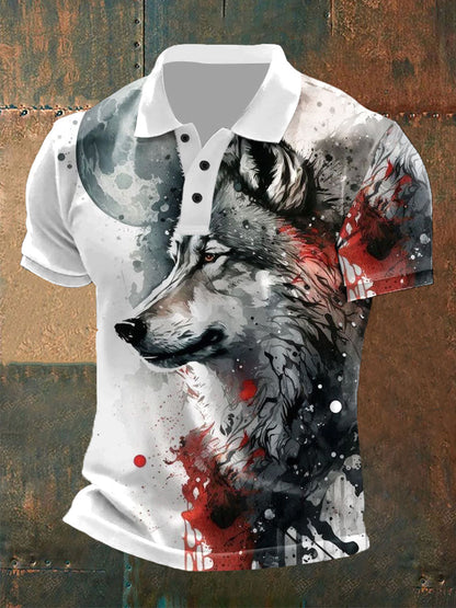 Men's wolf print casual tops