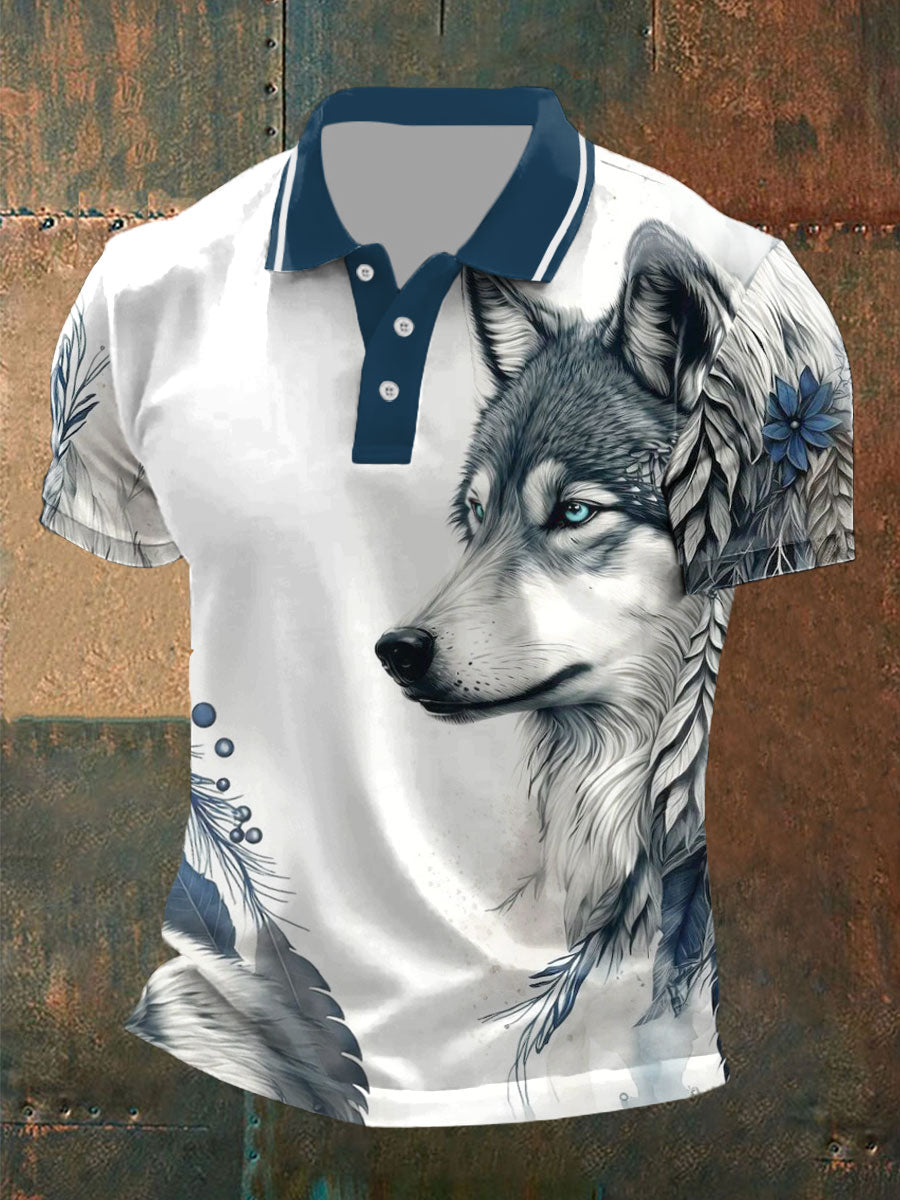 Men's wolf print casual tops