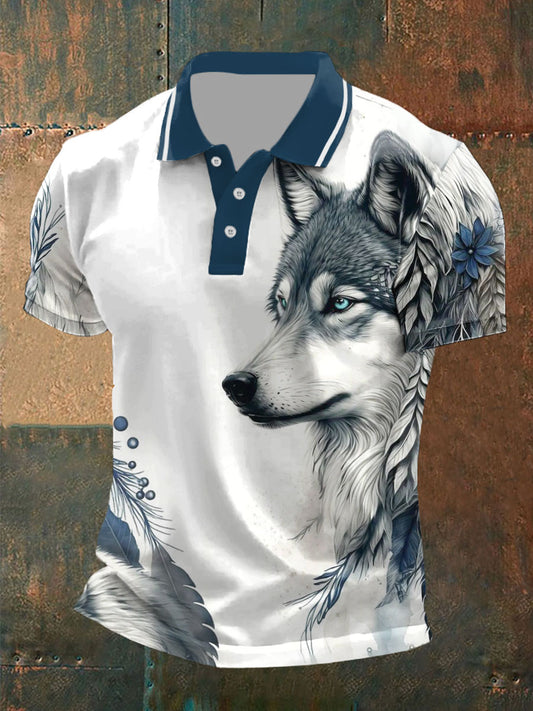 Men's wolf print casual tops