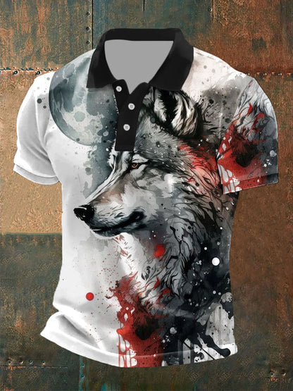 Men's wolf print casual tops
