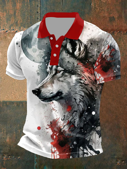 Men's wolf print casual tops