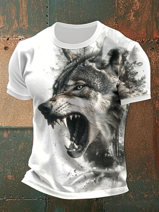 Men's wolf print casual T-shirts