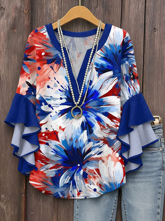 Women's American Flag Floral Print Casual T-Shirt