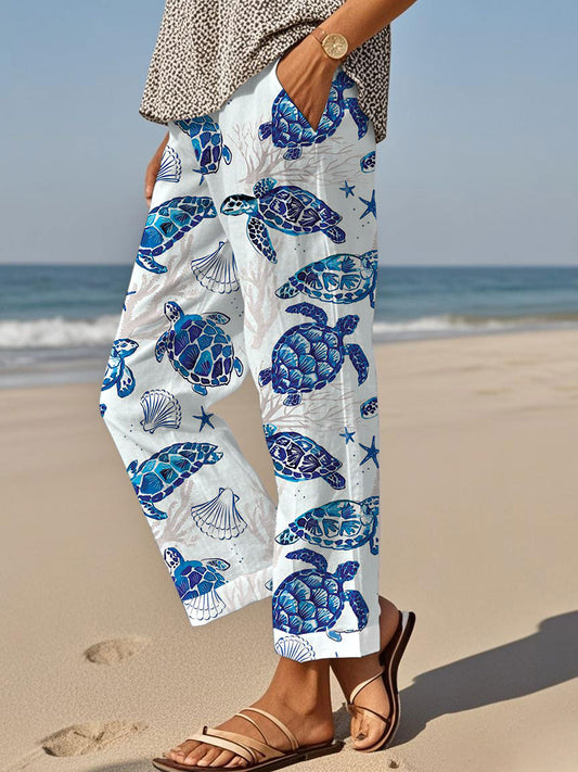 Women's Beach Turtle Print Casual Pants